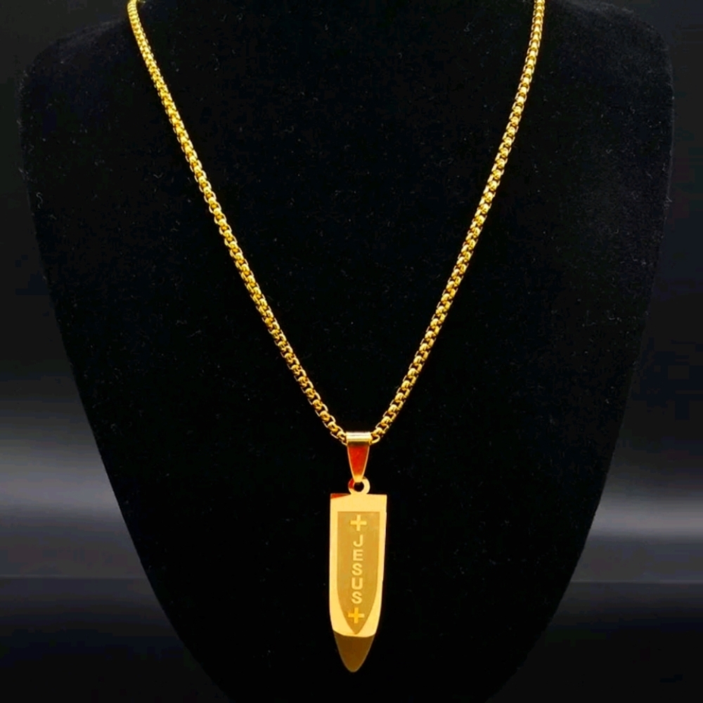 Men Gold Color Jesus Bullet Necklace